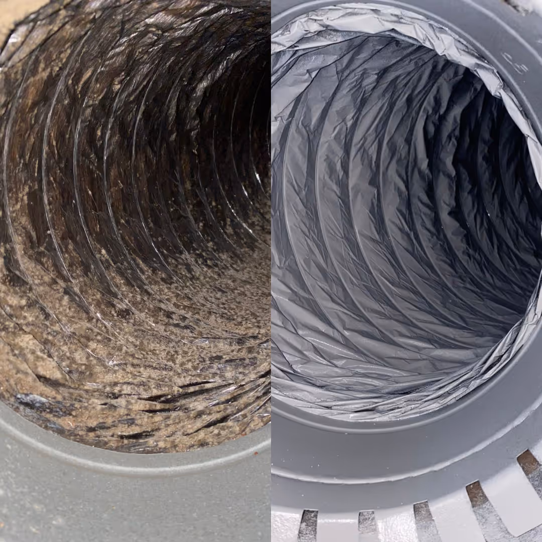 Air duct before and after professional cleaning by Floriduct