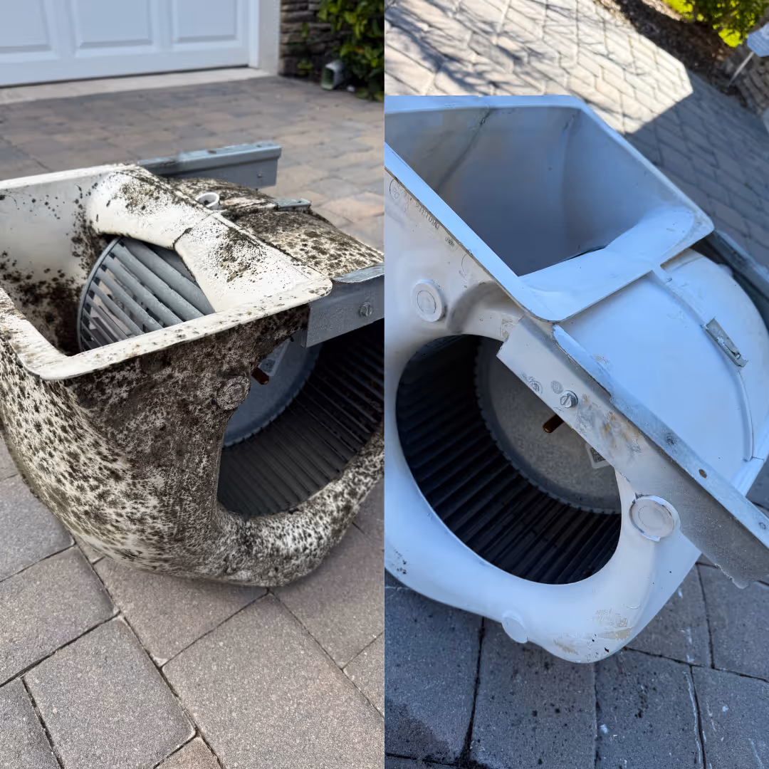 Blower fan before and after professional cleaning by Floriduct