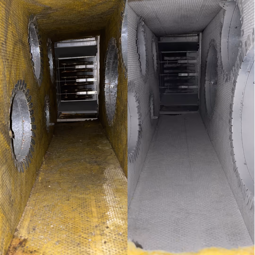 HVAC plenum before and after professional cleaning by Floriduct