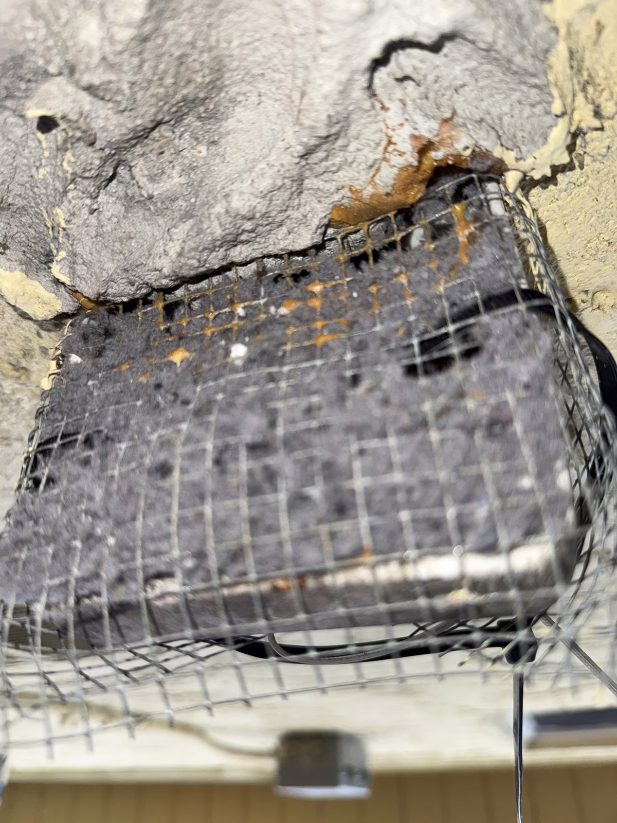 A dryer vent termination screen matted completely solid with lint on a South Florida job